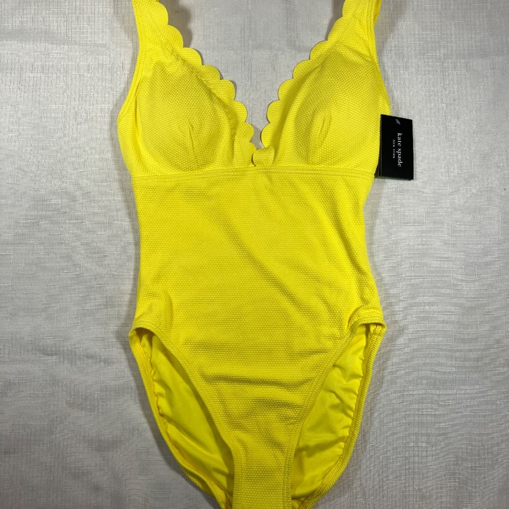 NWT Kate Spade YELLOW Scalloped Plunge One Piece Swimsuit, Size Small - Picture 12 of 12